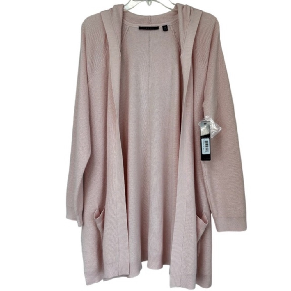 Hooded Cardigan Duster Textured Knit Sweater Soft Rose Blush Pink Size 2XL - Picture 14 of 16